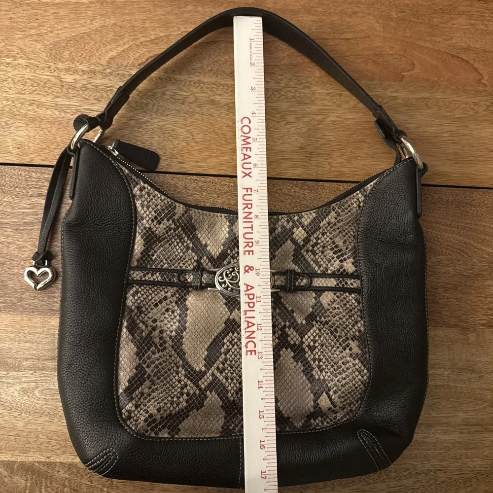 Vintage Brighton Black Pebbled Leather Python-Embossed Hobo Style Shoulder Bag